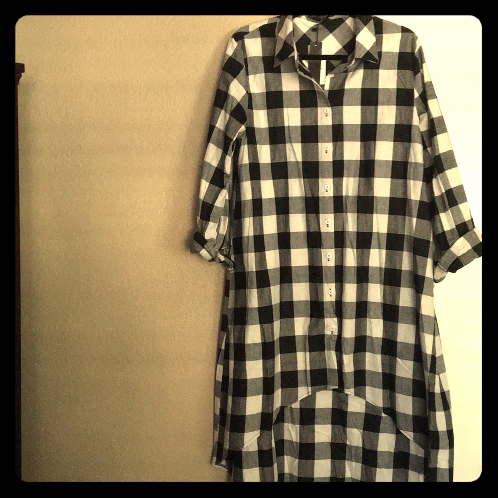 Plaid High Low Button Dress/Duster